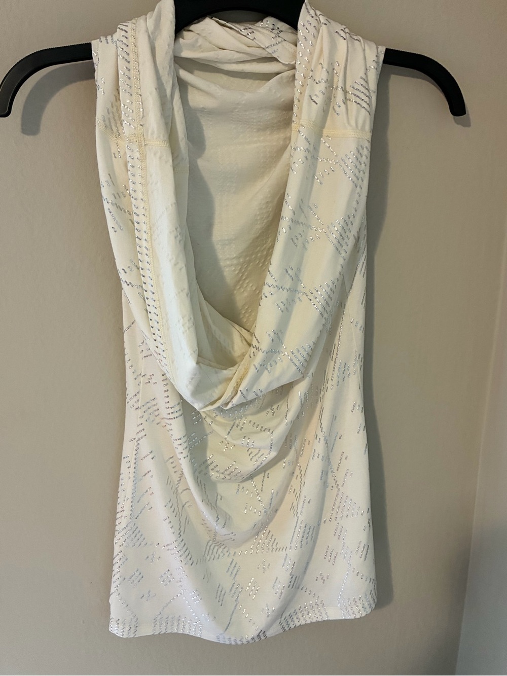 Melodia Designs Cowlneck Sleeveless silver & ivory faux Assuit top